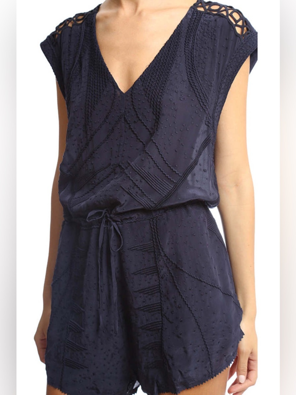 IRO Navy Textured Tie-Waist Romper Size 38 M